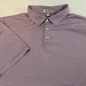 Peter Millar Mens XXL Golf Polo Shirt Purple White Stripe Short‎ Sleeve Cotton
